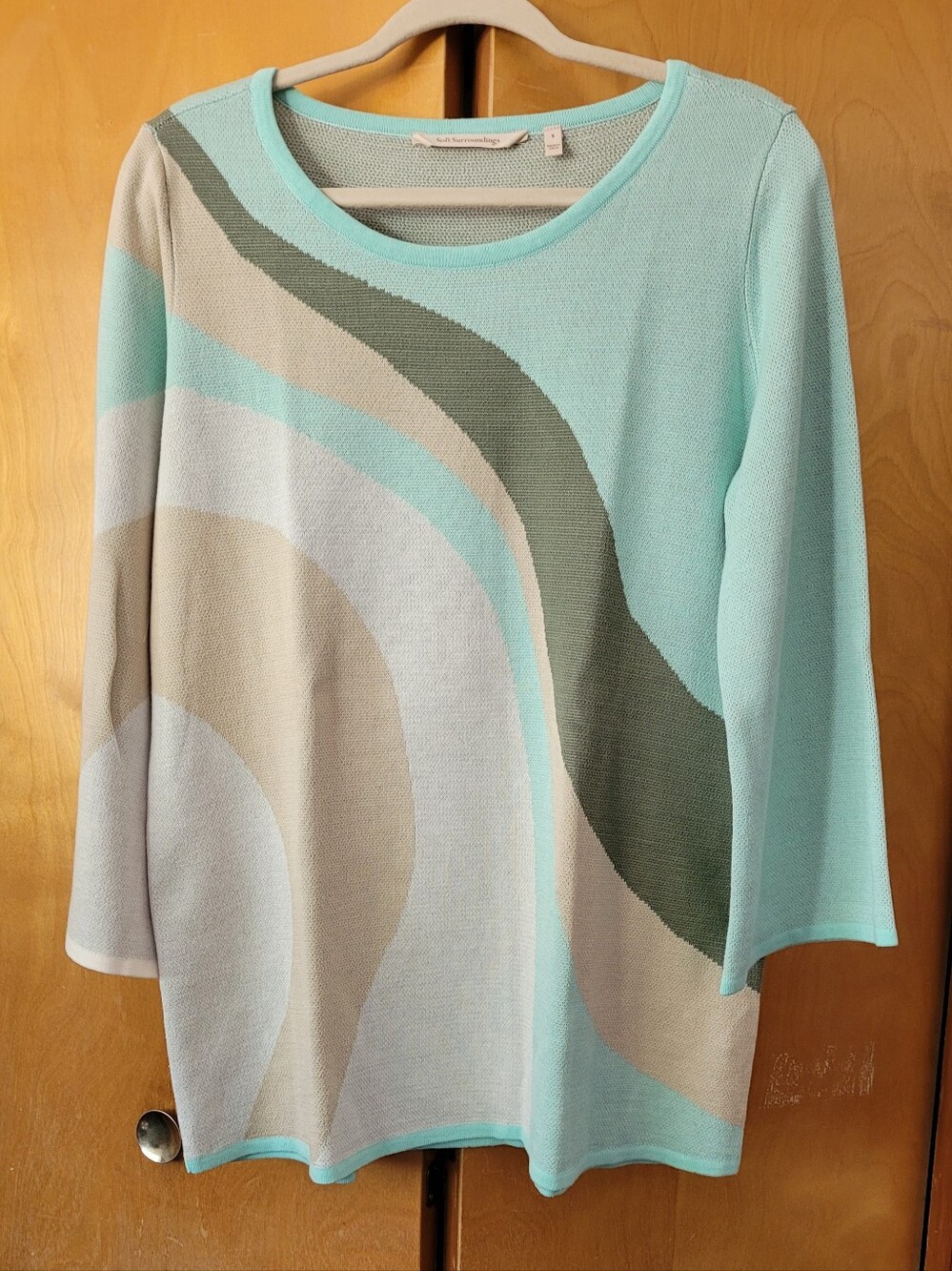 Soft Surroundings Boatneck Sweater Flared SleevE Modern Pattern Size S NWOT
